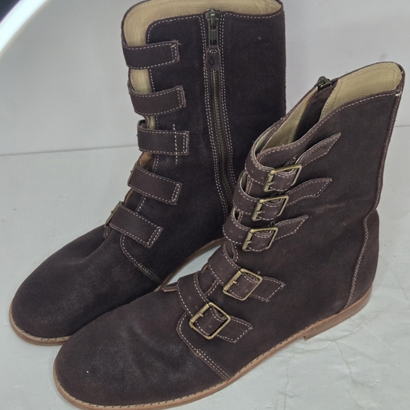 OLUKAI Elima Brown Pull Up Leather Buckle Strap High Ankle Boots Womens Size 11 - Picture 9 of 12
